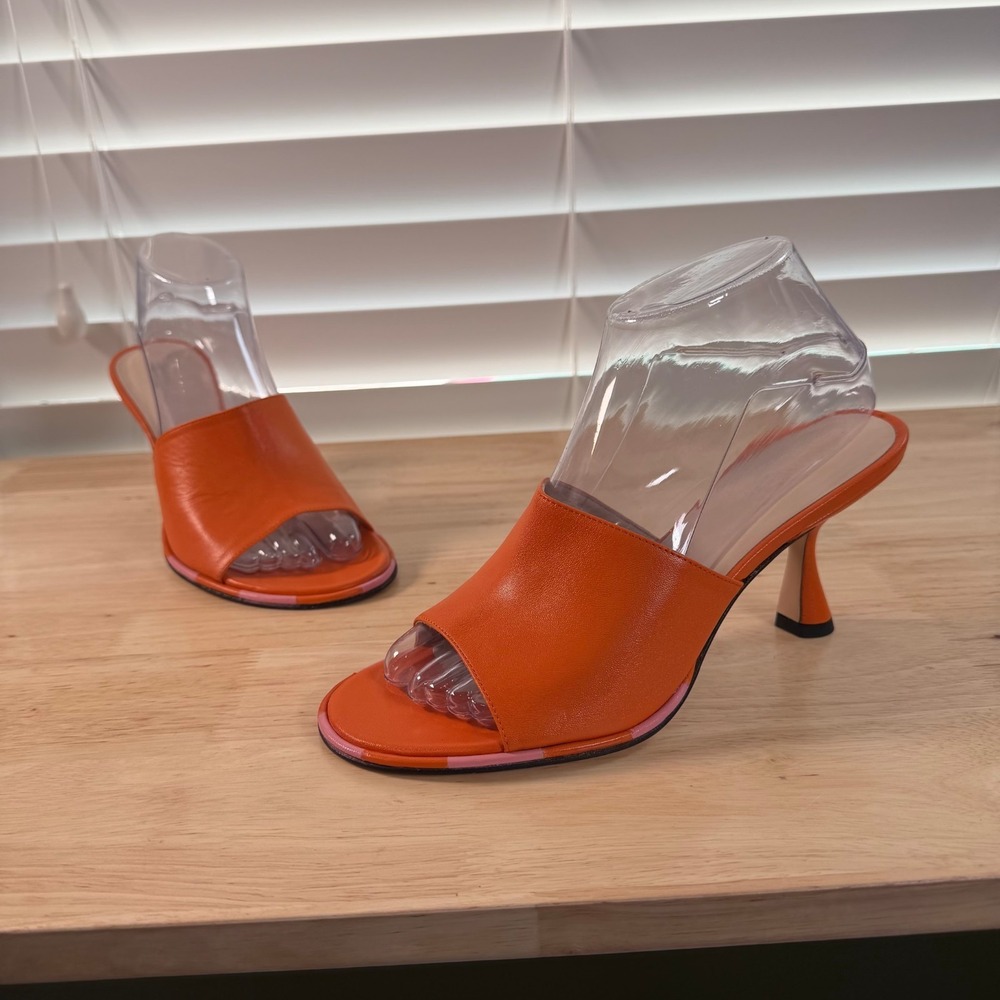 Wandler Agnes Mules Sandals Women's Orange Leather Slip-On Slides Classic - 7